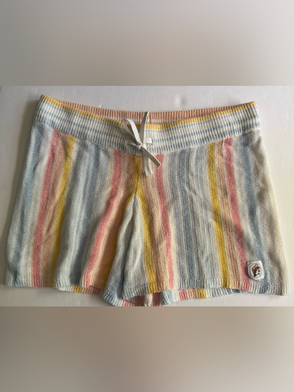 Buc-ee's Womens Large Drawstring Shorts Pastel Stripe Baja Knit Lightweight